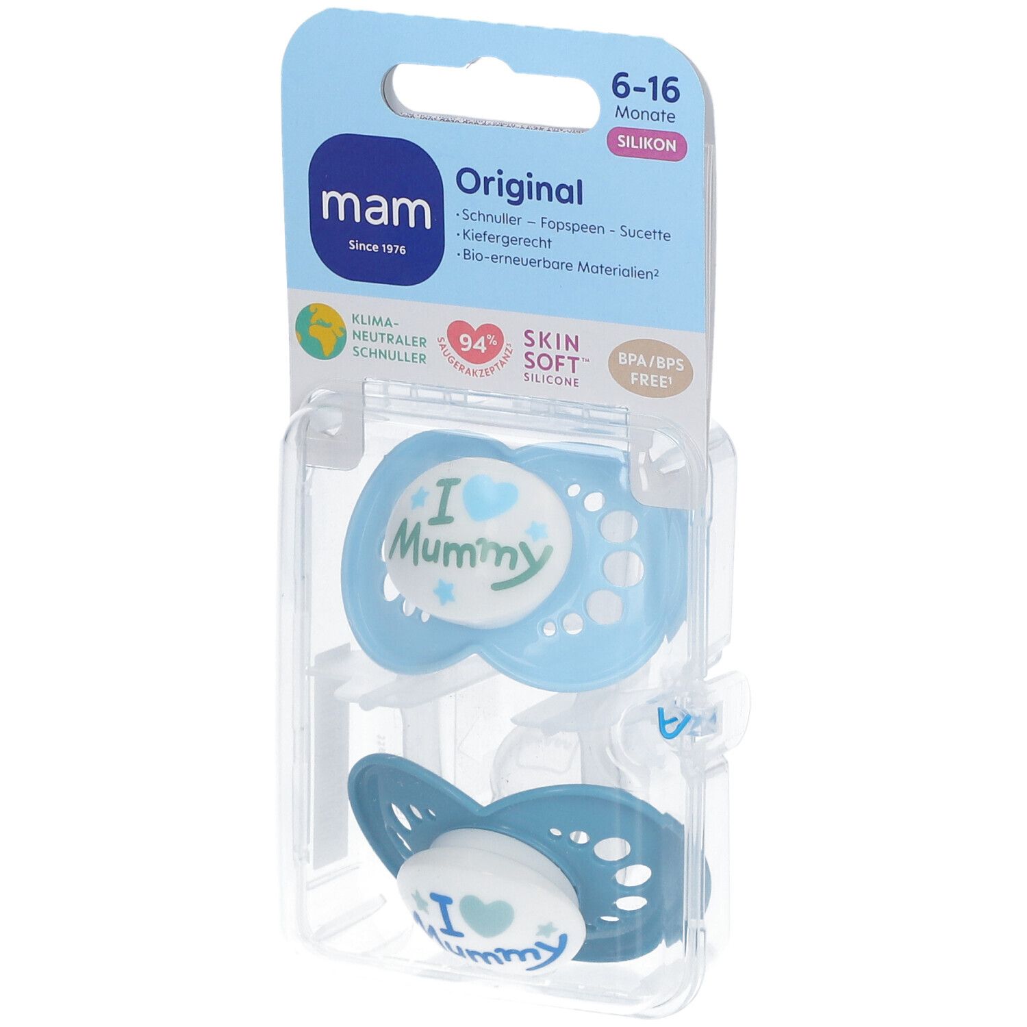 MAM Original Pure Silikonschnuller 6-16 Monate, Mummy blau