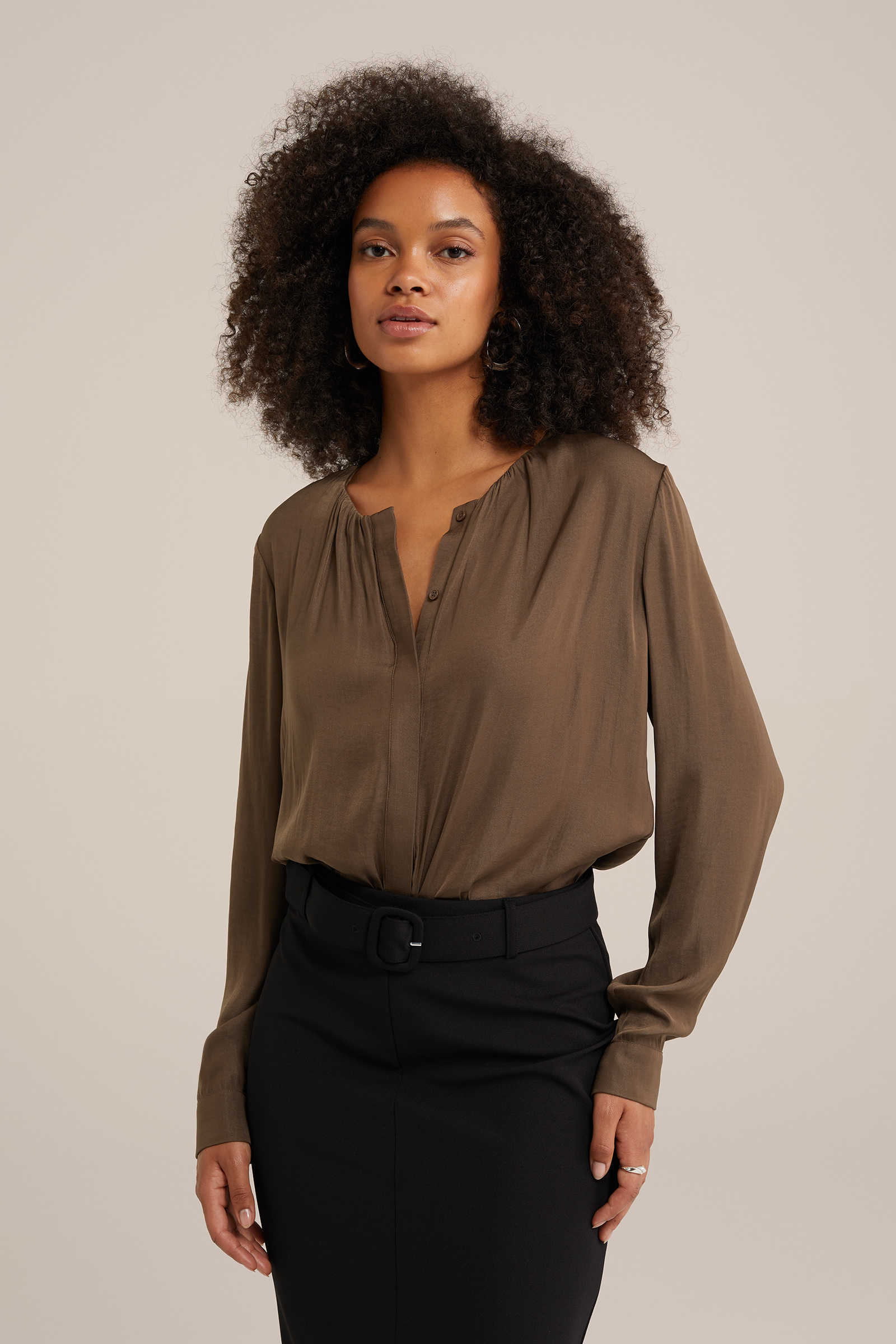 blouse met satijnen look WE Fashion Donkergroen