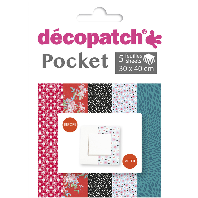 Décopatch Bastelpapier Pocket Nr. 2, 30 x 40 cm, assortiert, 5 Blatt