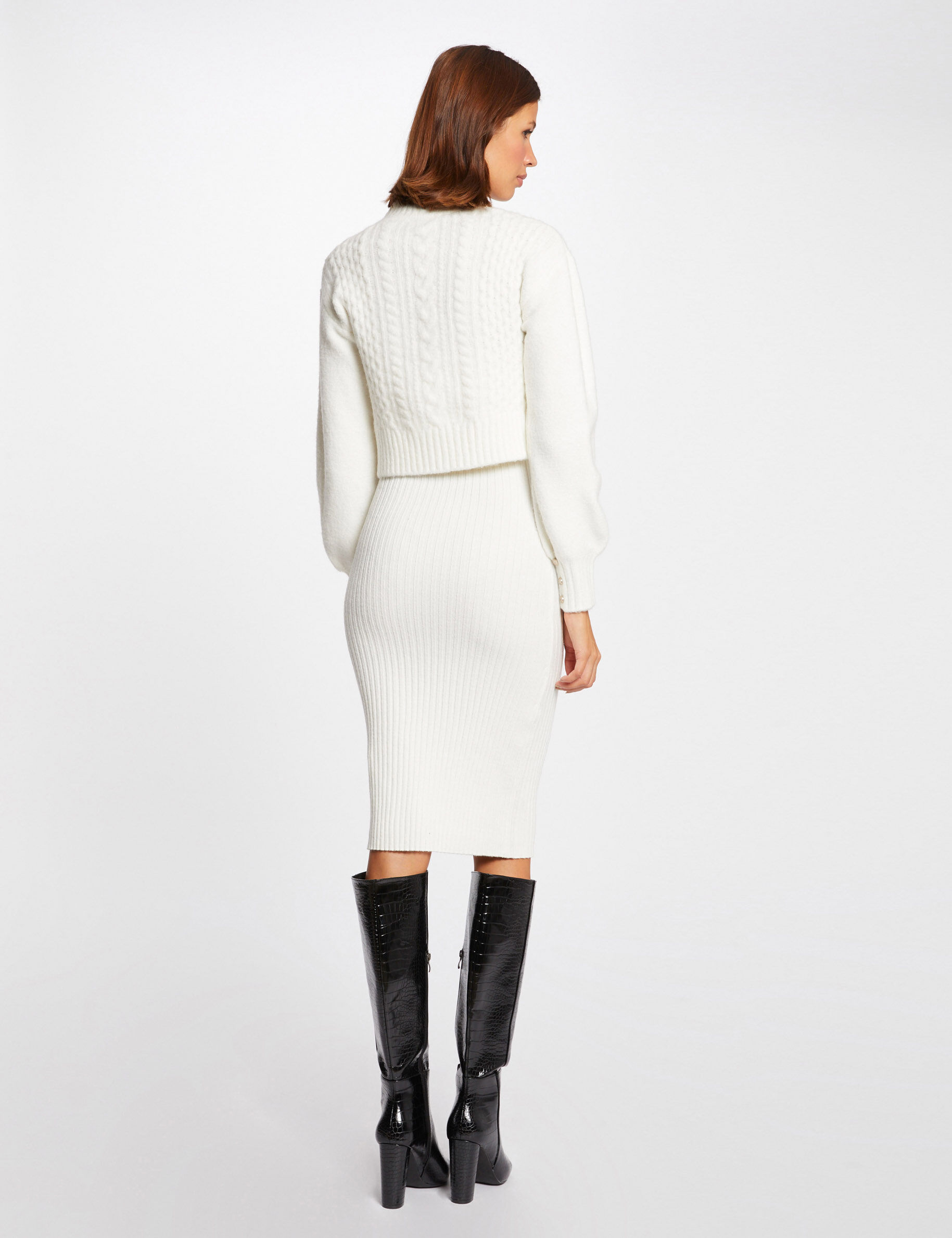 Robe pull ajustée effet 2-en-1 ecru femme - ecru