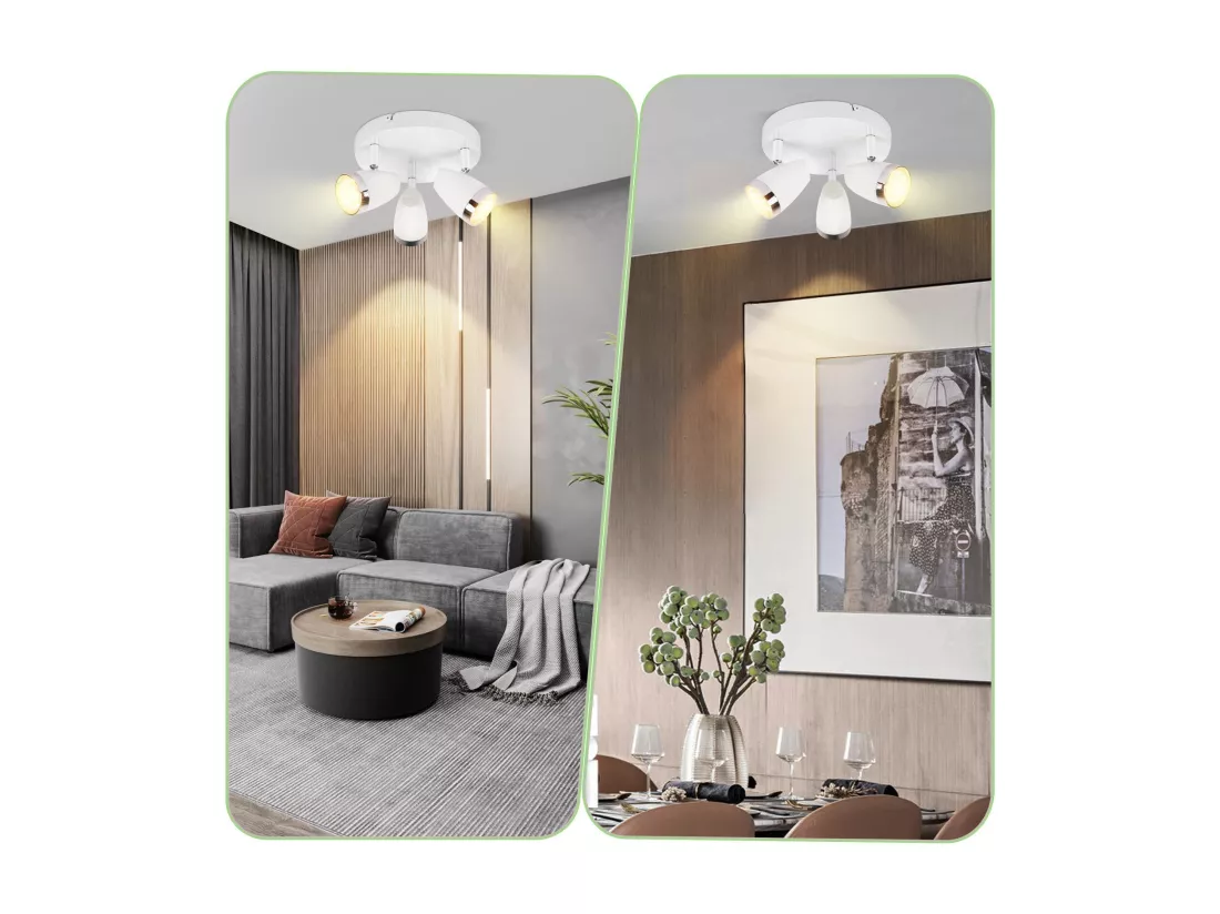 NETTLIFE Spot de plafond LED 3 ampoules moderne 4W blanc blanc chaud 3000K