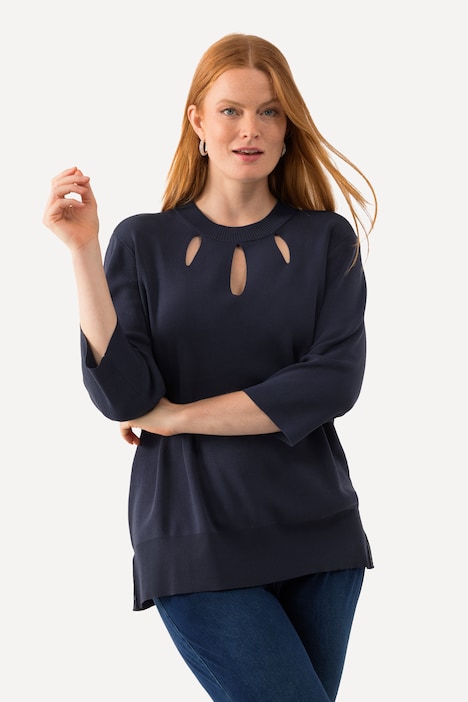 Pullover, Cut-Outs, Stehkragen, 3/4-Arm, Rippstrick