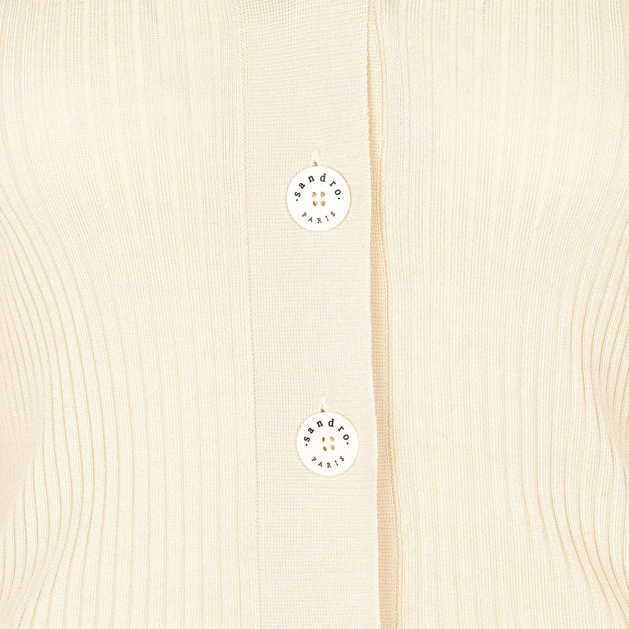 Gilet col V boutonné en maille côtelée | Blanc