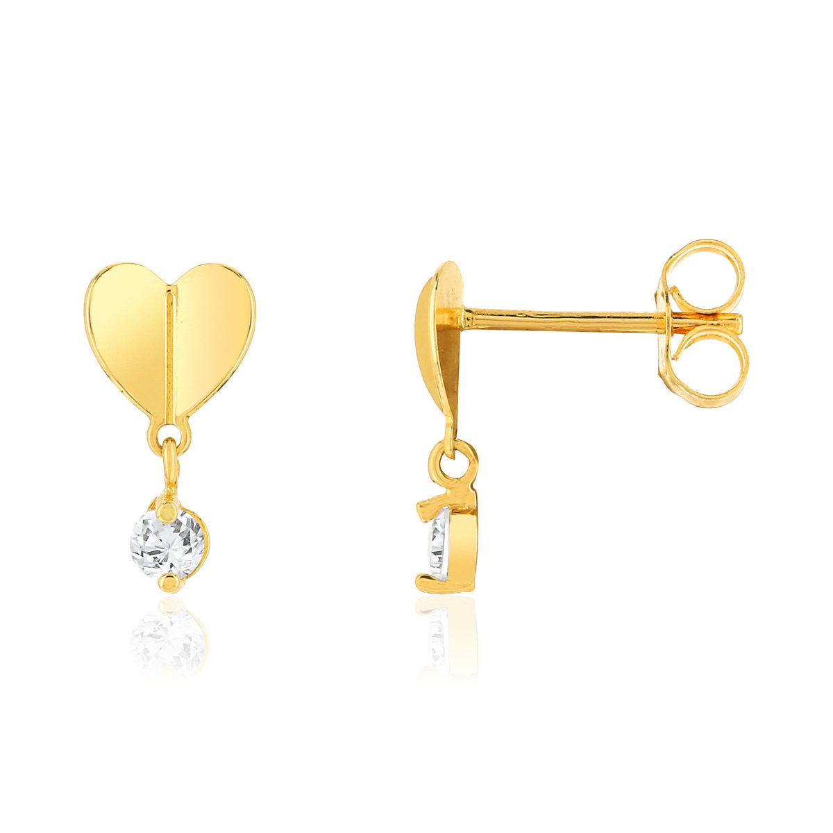 Boucles d'oreilles or jaune 750 zirconias motif coeur