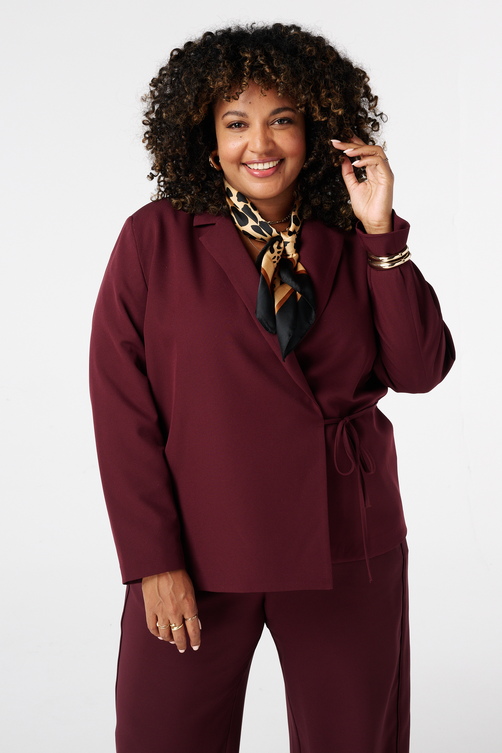 Overslag blazer met strikceintuur Bordeaux