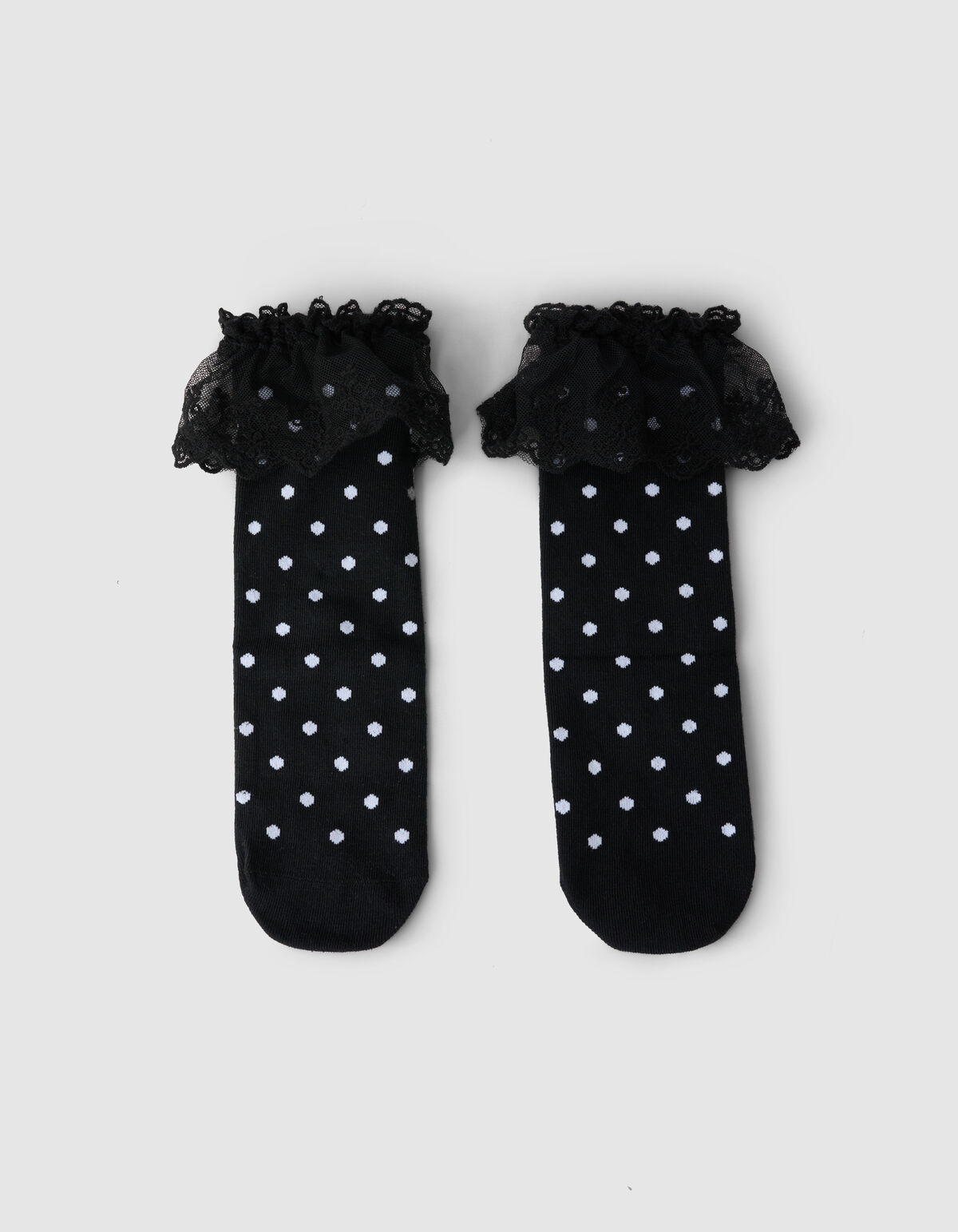 Kanten Polkadot Sokken Zwart