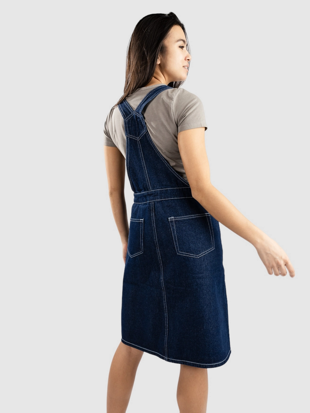 Blue Tomato Denim Midi Overall Dress dark indigo