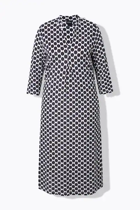 Slinky-Piqué-Midikleid, A-Linie, Stehkragen, 3/4-Arm, schneeweiß