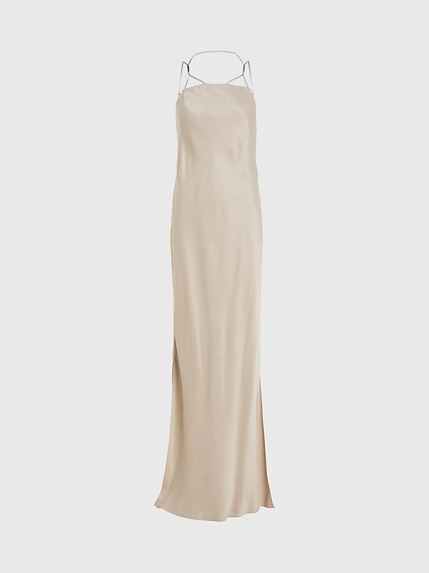 Vestido longo com decote nas costas em cetim.
