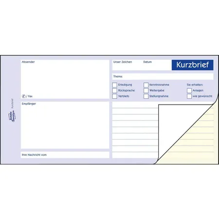 Avery Zweckform 1741 Kurzbrief, 1/3 A4, selbstdurchschreibend, 2x40 Blatt