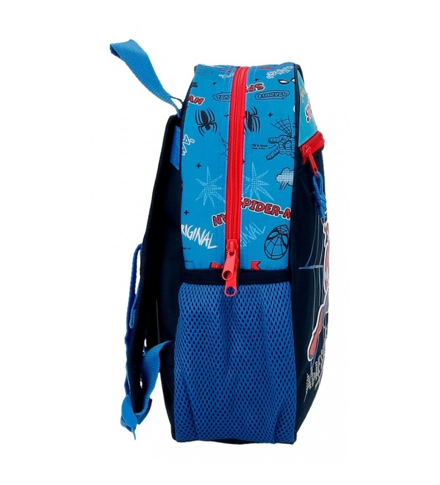 Mochila Joumma Homem-Aranha Totalmente incrível 33cm adaptável a um carro azul