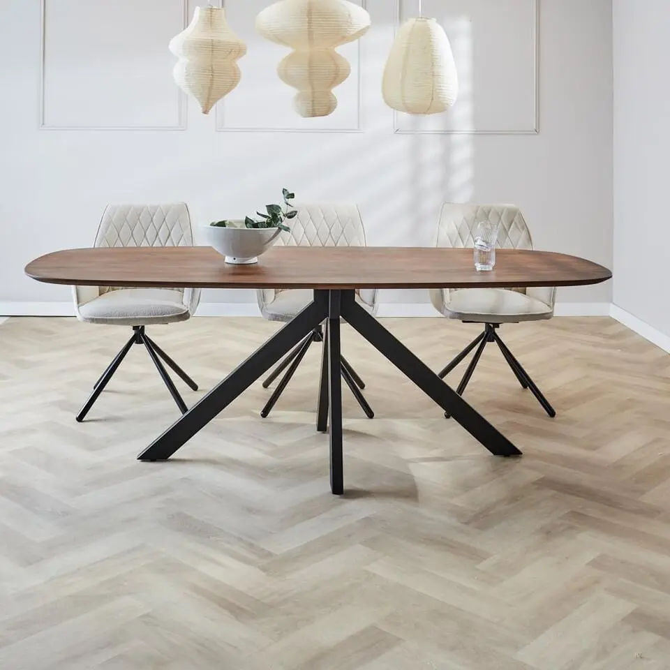 Eettafel deens ovaal Paris walnoot finish 220x100 cm - Hout - Bruin