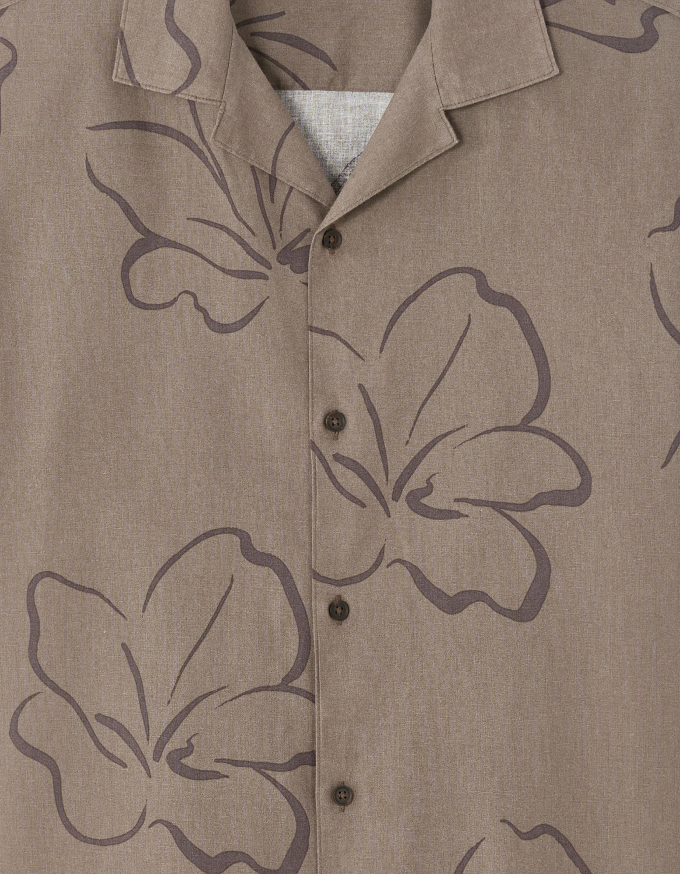 Chemisette regular imprimé fleurs en lin et coton - marron