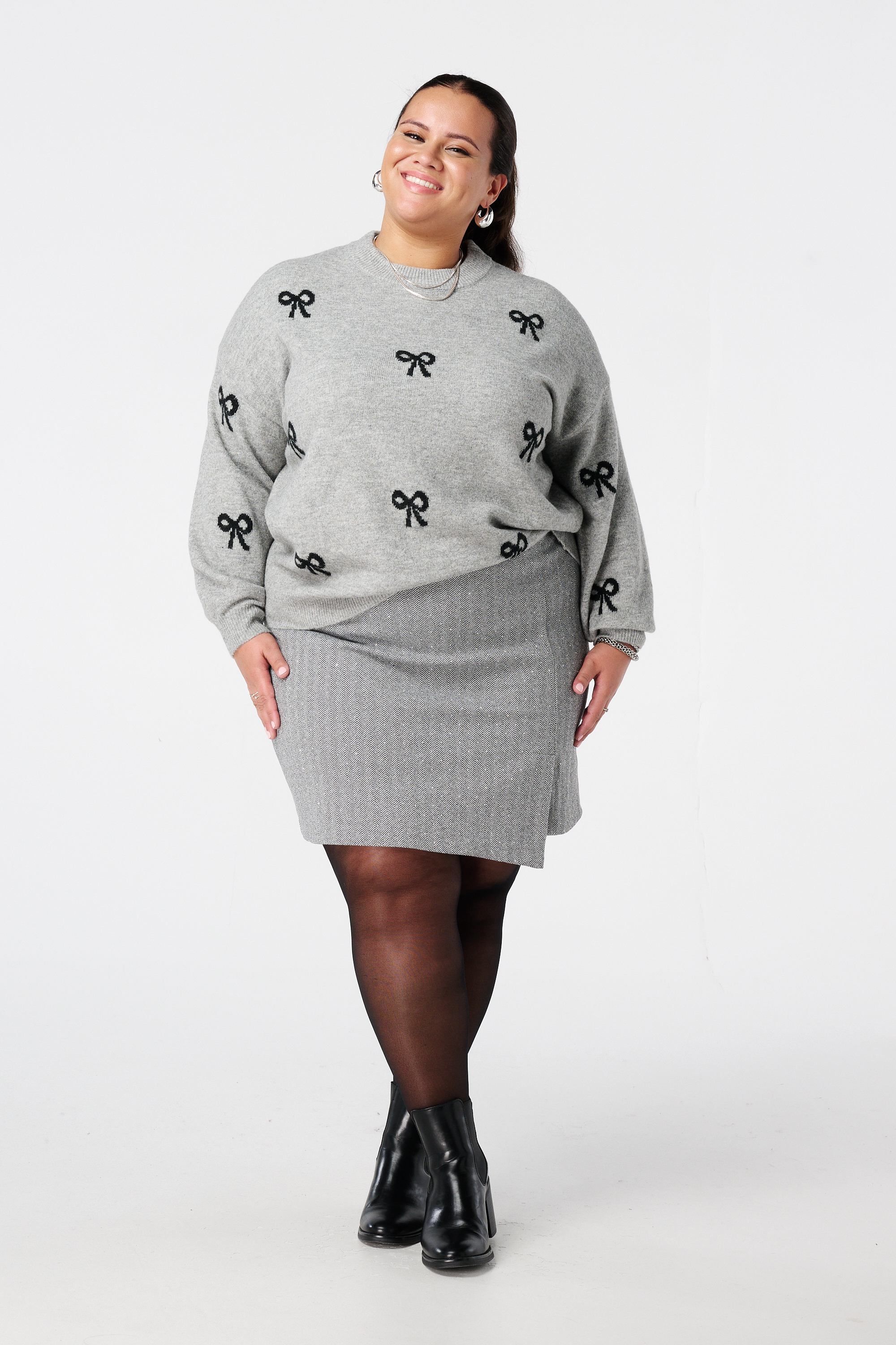 Trui met strikjes print Multi Grey/ Black