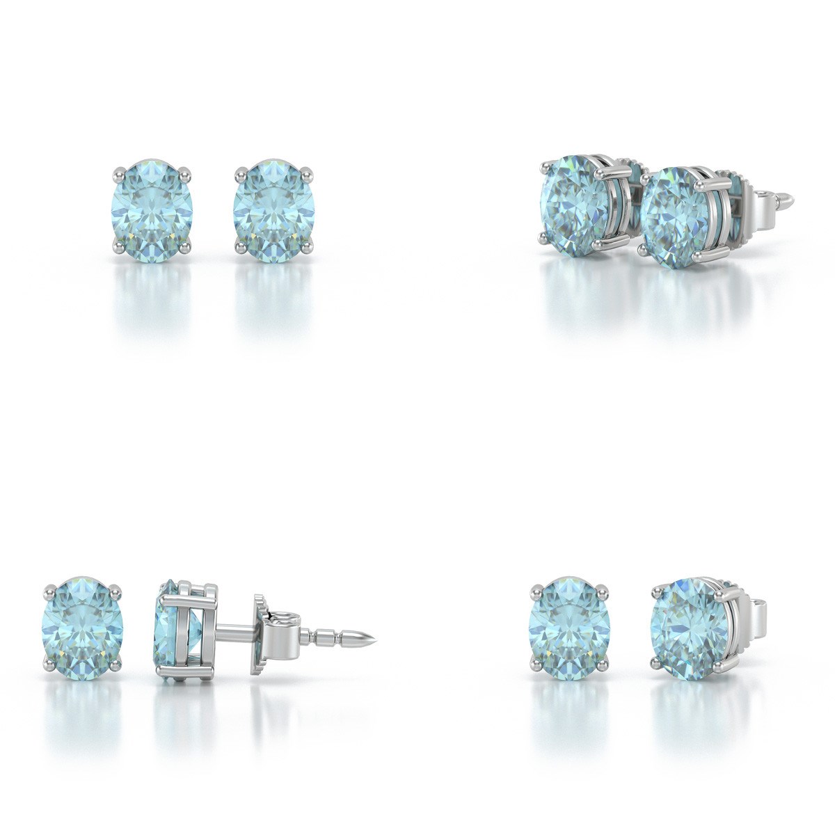 Boucles d'oreilles  ADEN  Or  585 Blanc et Aigue-Marine forme Ovale 1.02grs 4MM