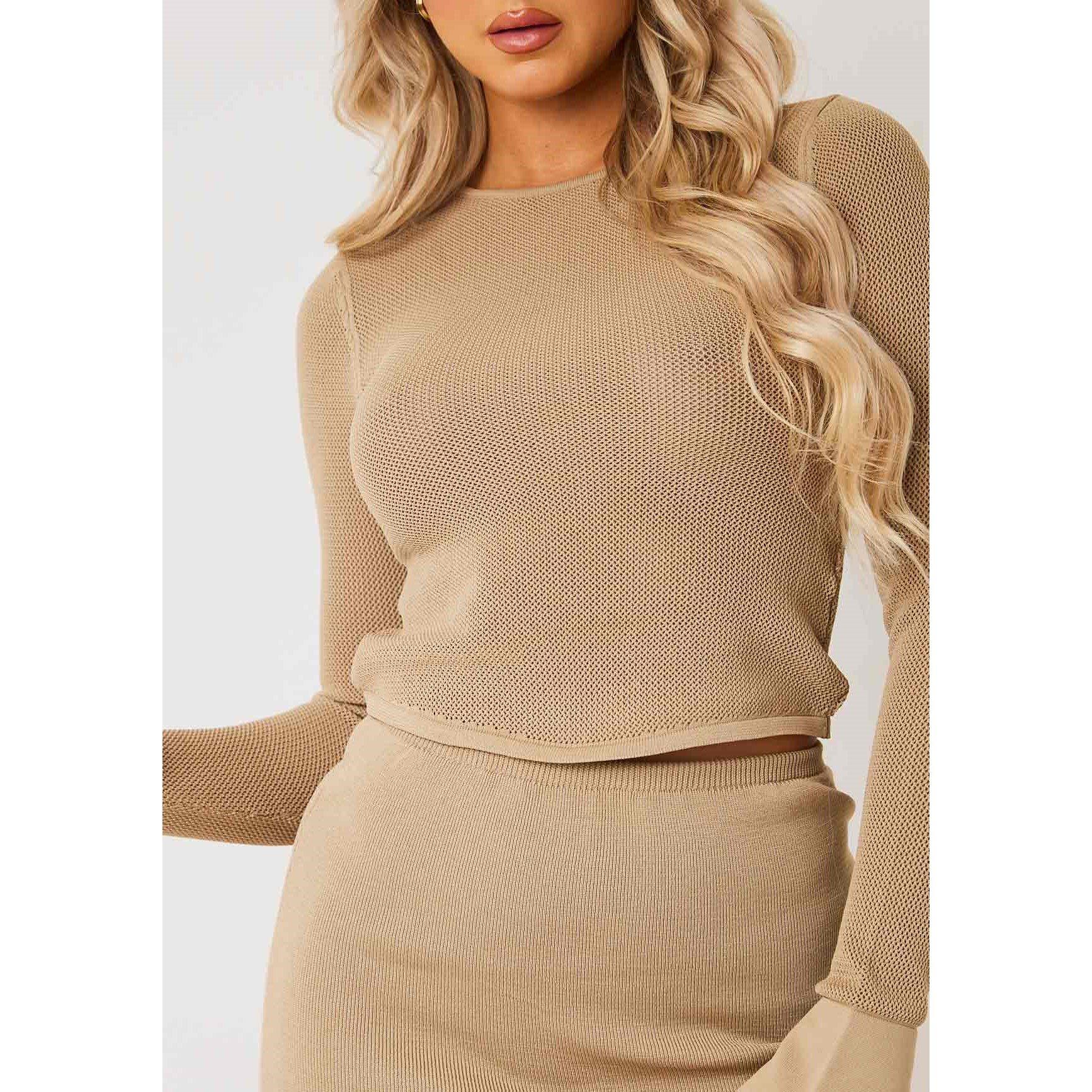 Missy Empire ME Sheer Knit Flare Cuff Top Womens