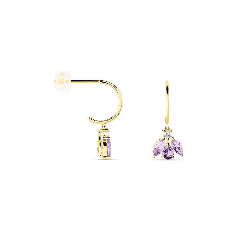 Boucles D'oreilles Pendantes Spring Or Jaune Améthyste Oxyde