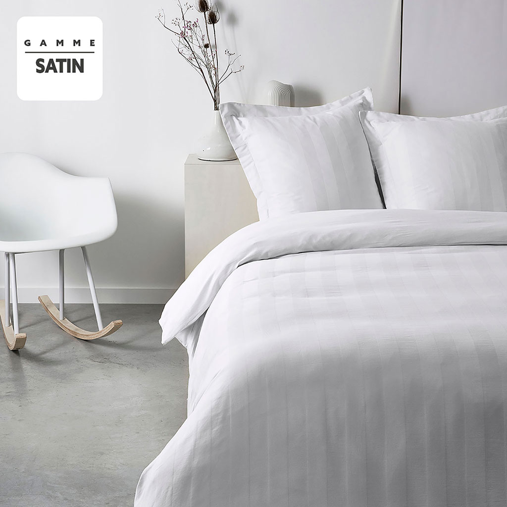 Parure housse de couette unie satin de coton craie 220x240cm