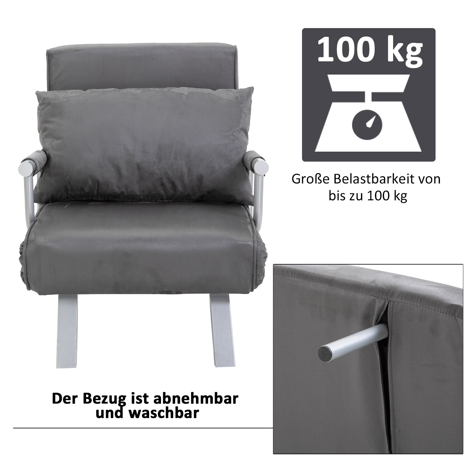 HOMCOM 3 in 1 Schlafsessel mit 5-fach verstellbarer Rückenlehne