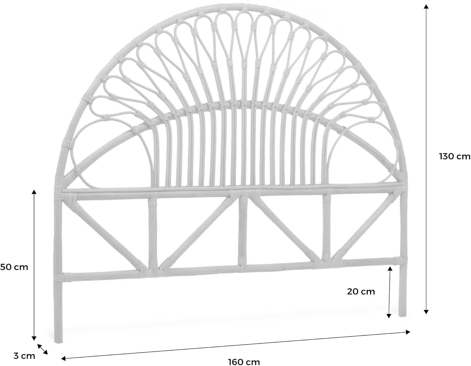 Kopfteil aus Rattan Natur passend für Betten mit einer Breite von 160 cm, B 160 x T 3 x H 130 cm