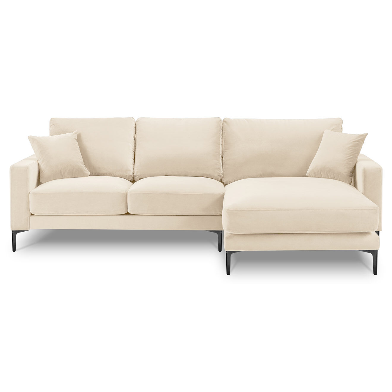 Mazzini Sofas Canapé d'angle Droit Velours Venus 4 Places beige clair - 248x160x90 cm