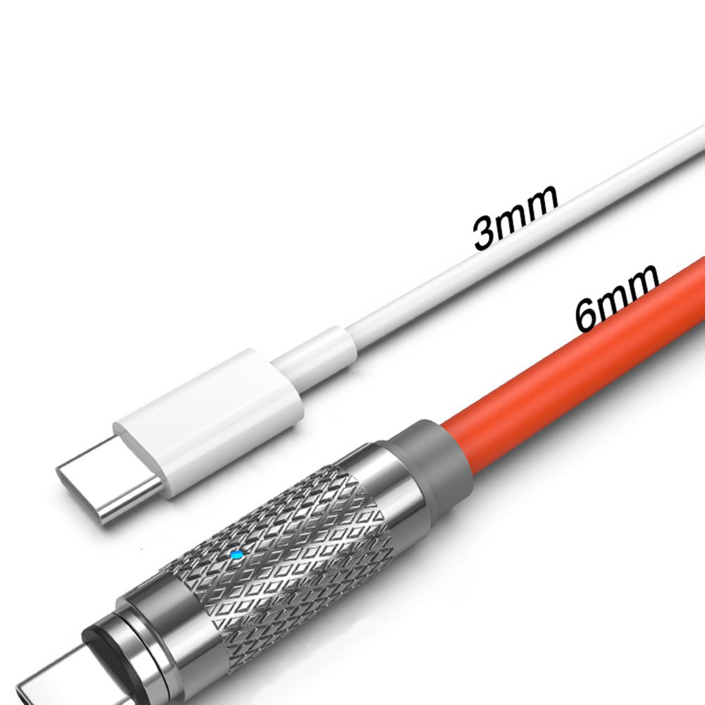 (2m) 100W USB A auf Lightning Ladekabel Magnetisches Datenkabel mit LED (Extra Robust Ø6mm) - Blau