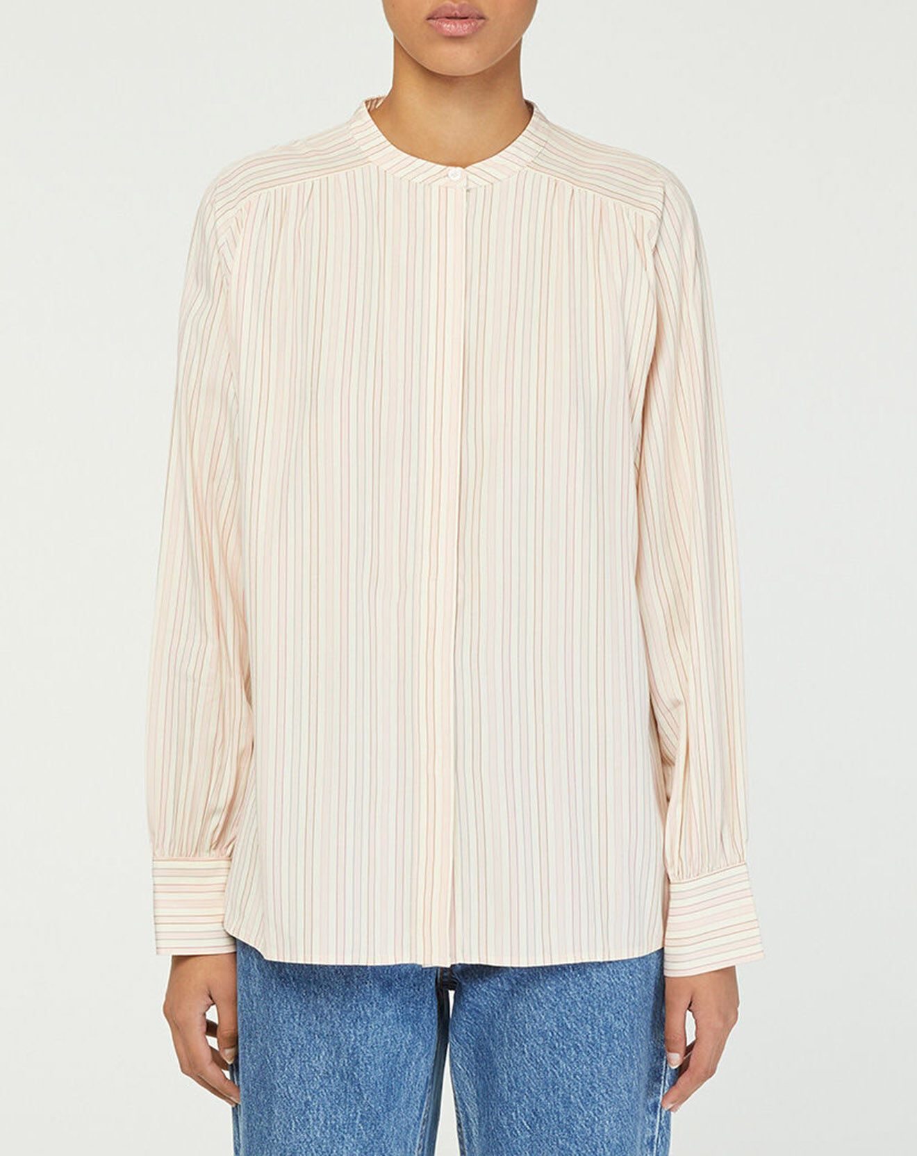 Galeries Lafayette Chemise droite Enola à rayures blanc/rose pâle
