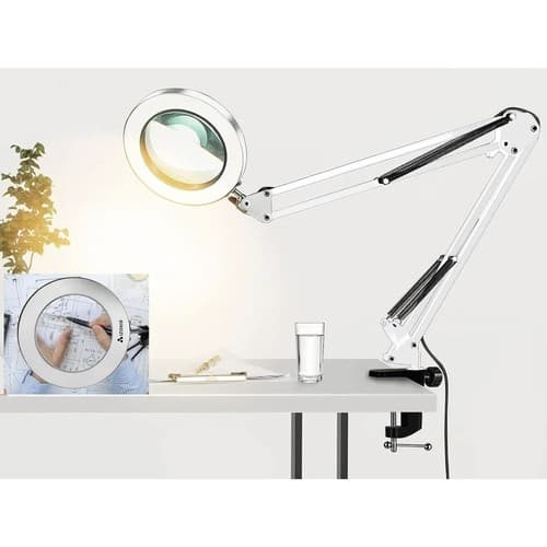 Skrivebordslampe Forstørrelsesglass med Klemme - LED Bordlampe