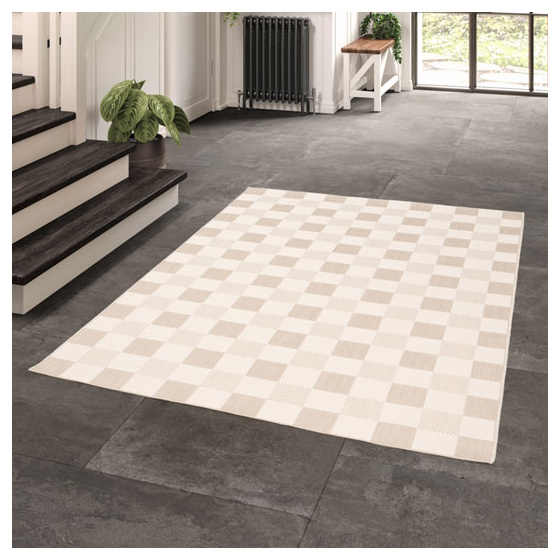 Tapis motif damier en matière recyclée - andy - beige - 120 x 170 cm