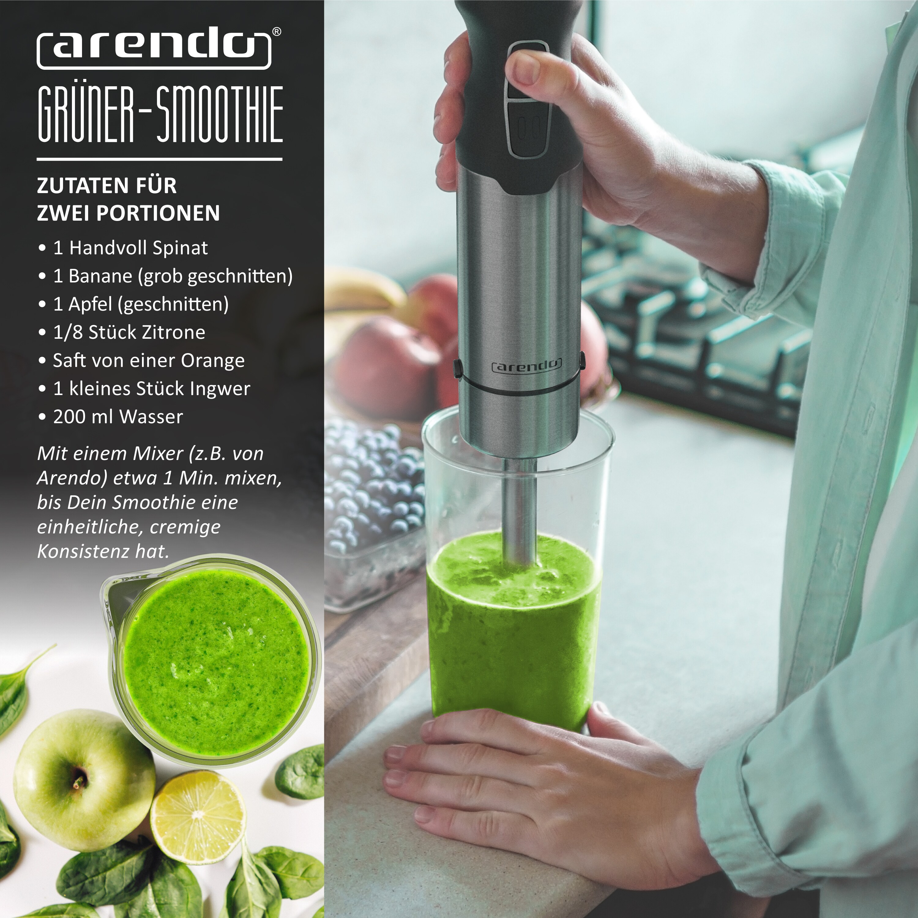 Arendo 600 ml Messbecher, für Handrührer & Handmixer geeignet, mit Verschlusskappe, Transparent