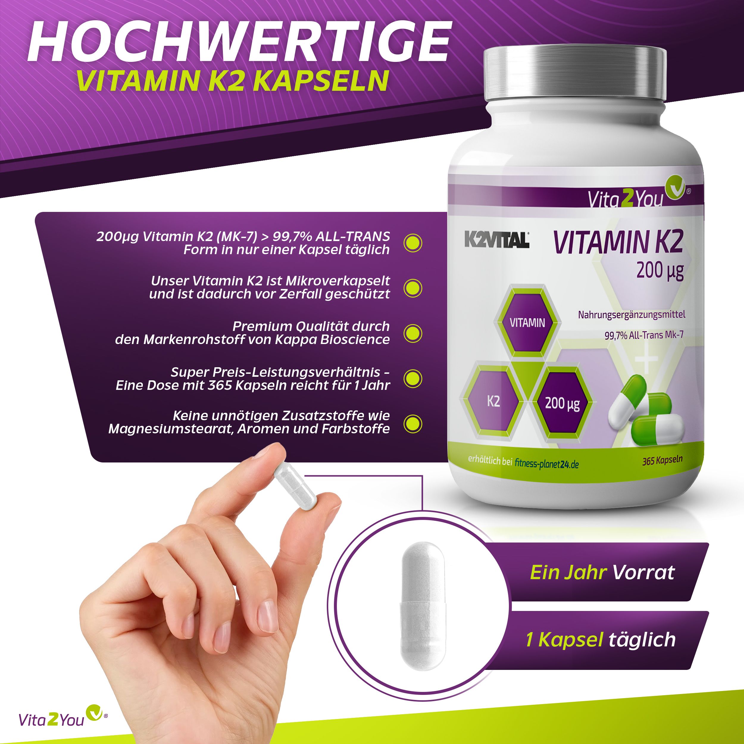 Vita2You Vitamin K2 - 200µg Kapseln Mk-7