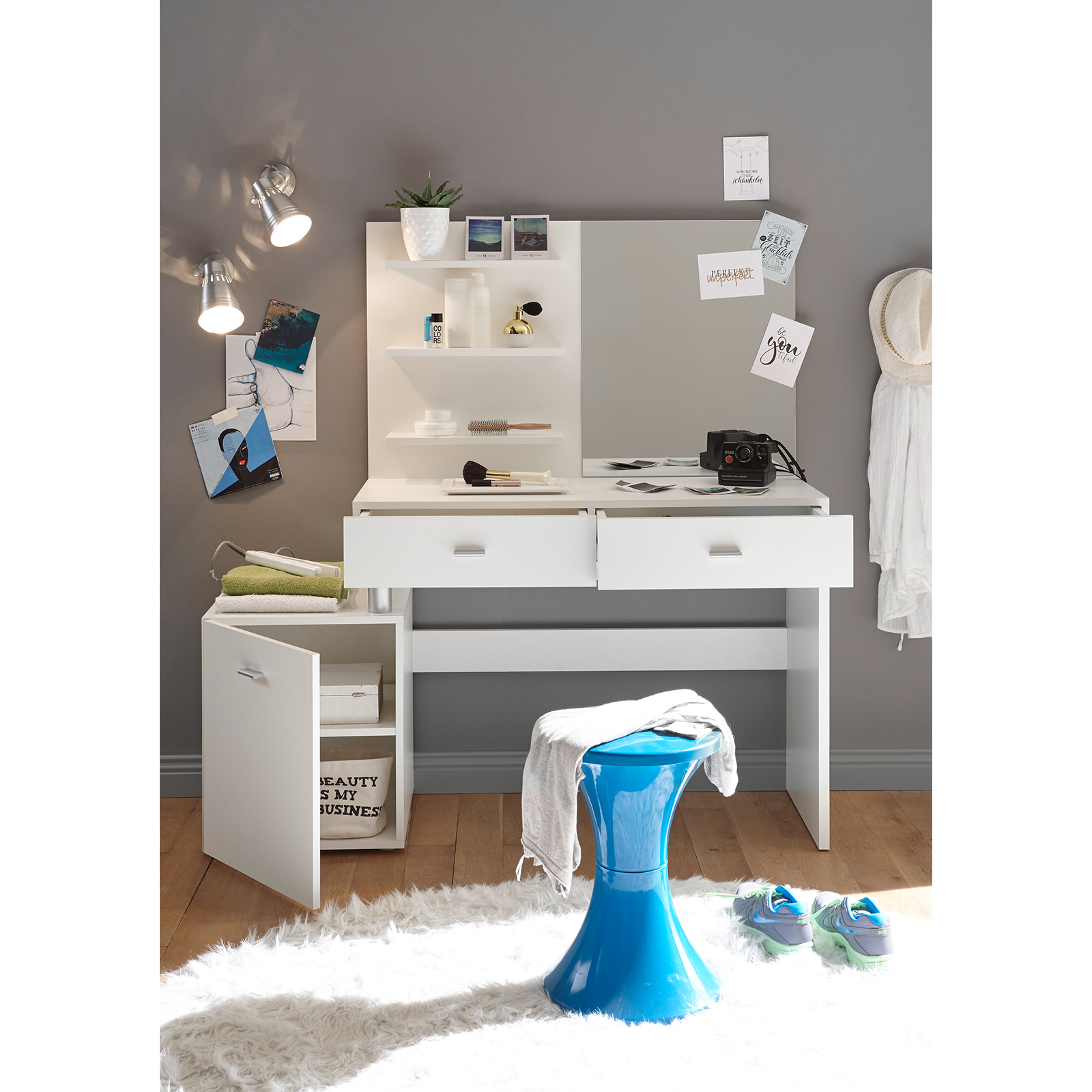Schminktisch - weiß - Spiegel - 132 cm