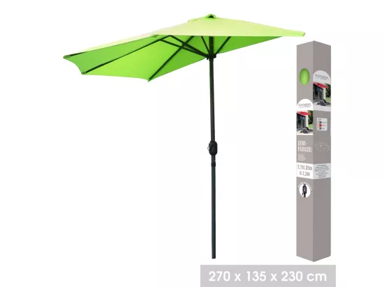 Demi-parasol mural vert anis – 270x135x230cm – Aluminium – Toile polyester 180g/m² – Manivelle