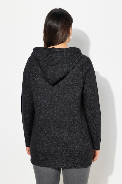 Strick-Hoodie, A-Linie, Pailletten, Kapuze, Langarm
