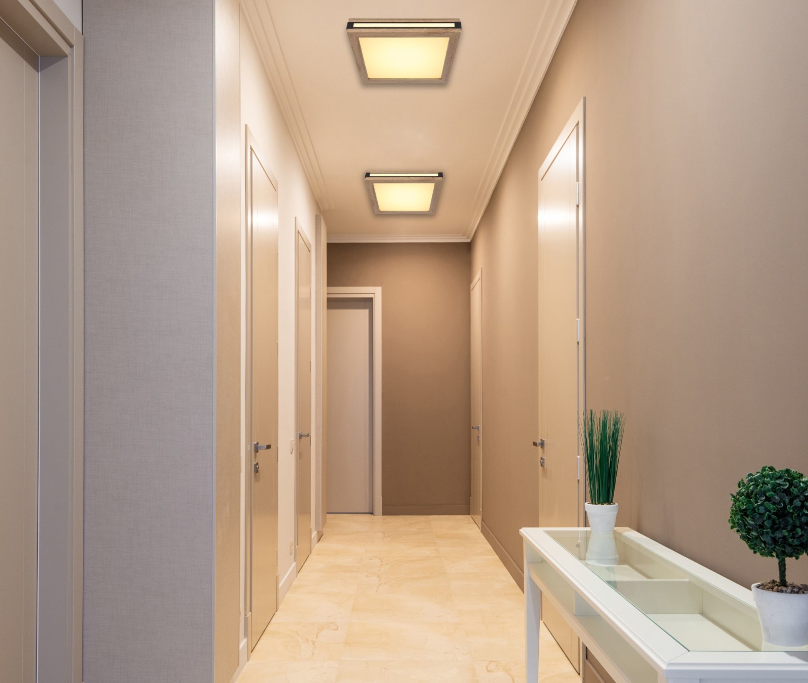 LED-Deckenleuchte - schwarz-holzfarben - 30x30 cm