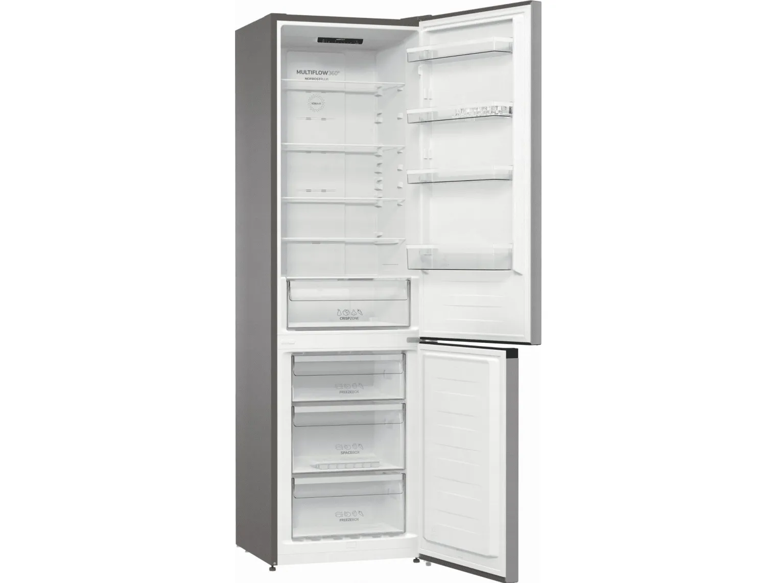Gorenje NRK6202ES4 - Køleskab/fryser - bund-fryser - bredde: 60 cm - dybde: 59.2 cm - højde: 200 cm - 331 liter - Klasse E - struktureret grå metallisk