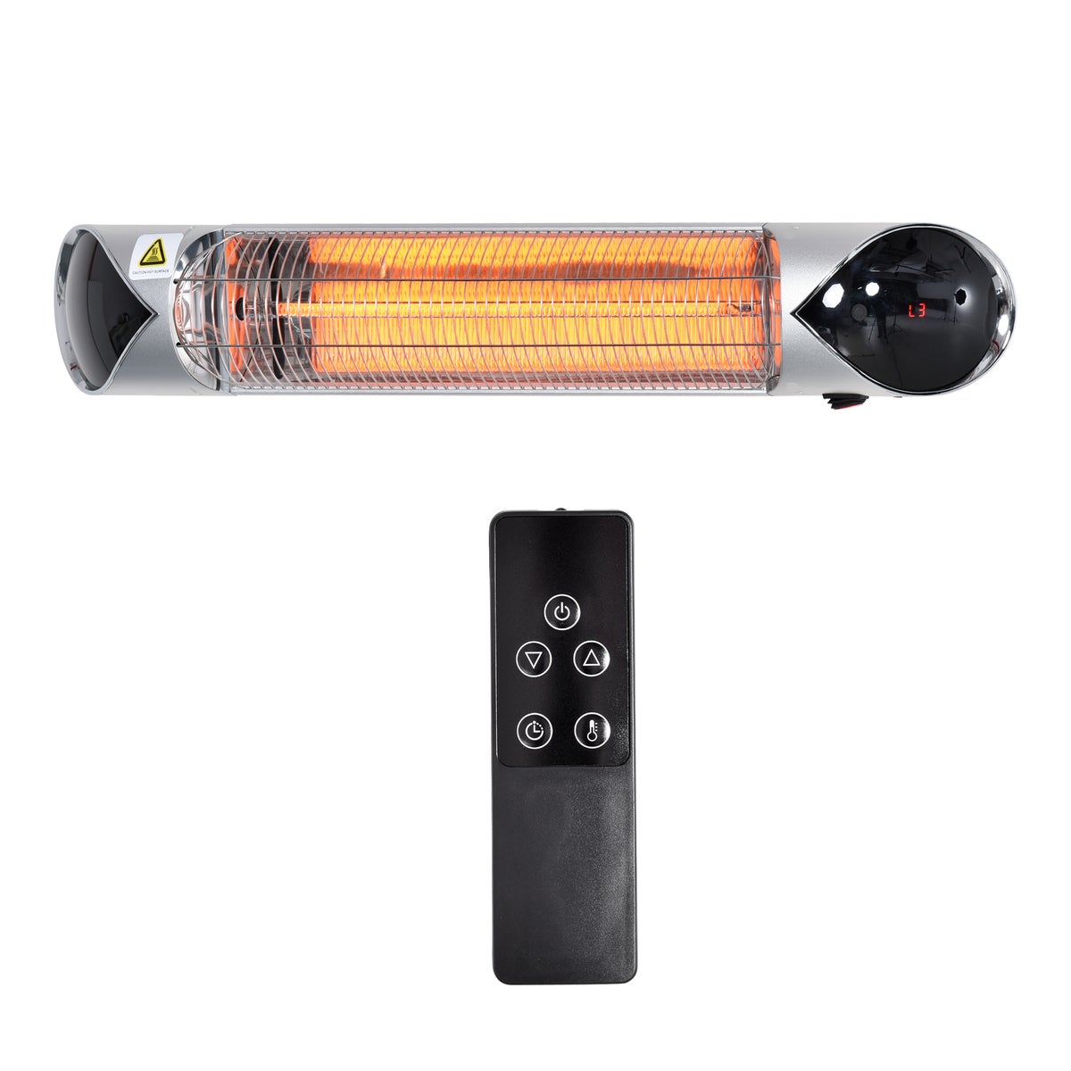 Outsunny elektrische kachel, 4 warmtestanden 800/1200/1600/2000W met afstandsbediening, waterdicht, 88 x 13 x 9 cm, aluminium, zilver