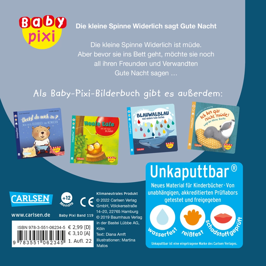 CARLSEN Baby Pixi (unkaputtbar) 119: Die kleine Spinne Widerlich sagt Gute Nacht