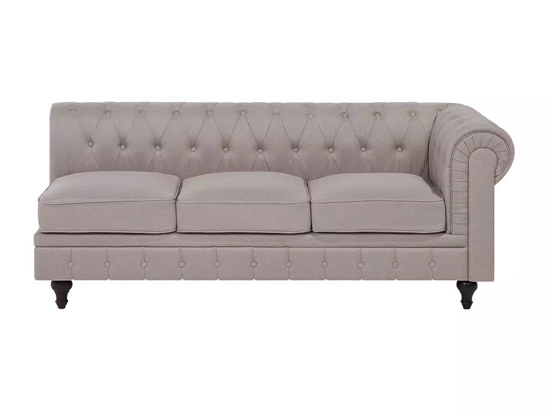 Canapé d'Angle à droite en Tissu Beige Housse Amovible Assise Large Chesterfield