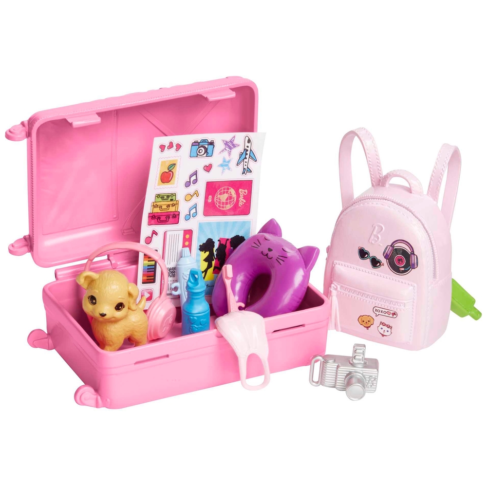 Barbie Reisepuppe mit Hund und Urlaubsaccessoires-Set