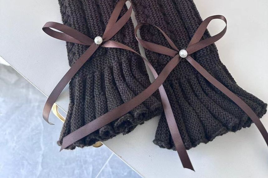 laceyleft - Effen geplooide pointelle gebreide beenwarmers