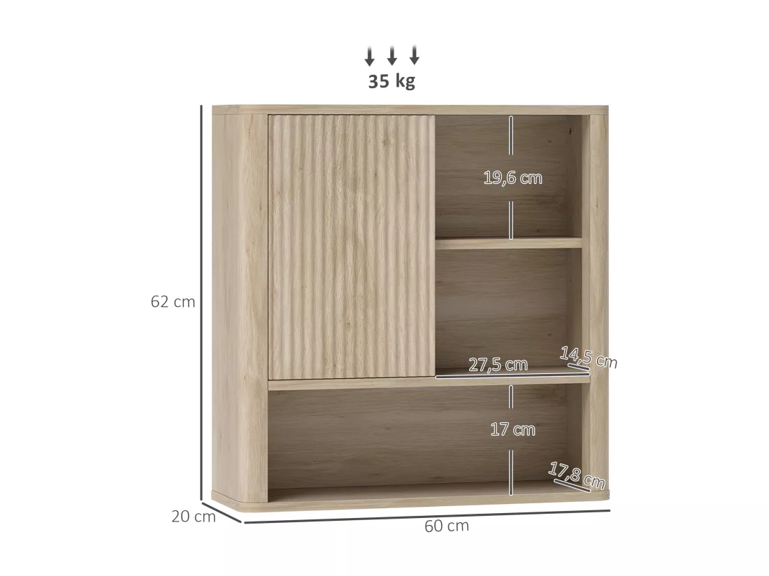 Armoire murale de salle de bain style bohème chic - porte coulissante, étagère, niche - effet bois clair