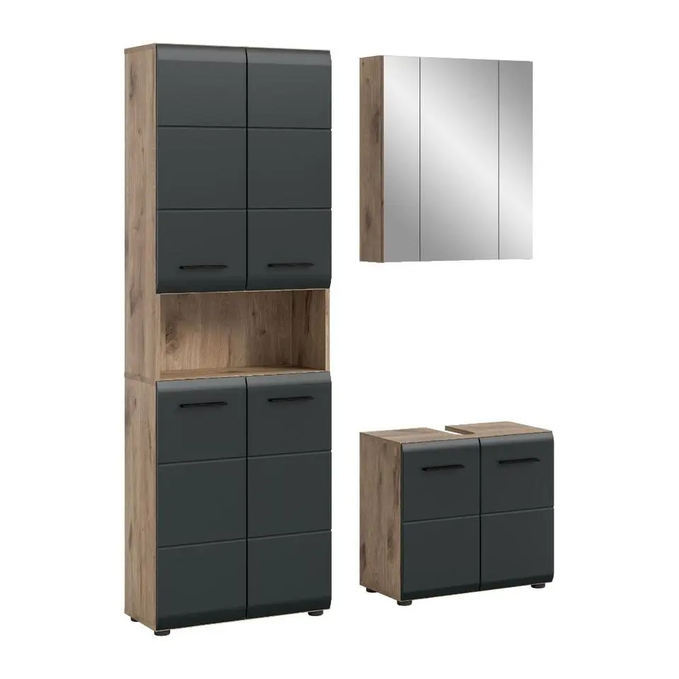 Hioshop Ice badkamer I20 zwart mat- eiken decor