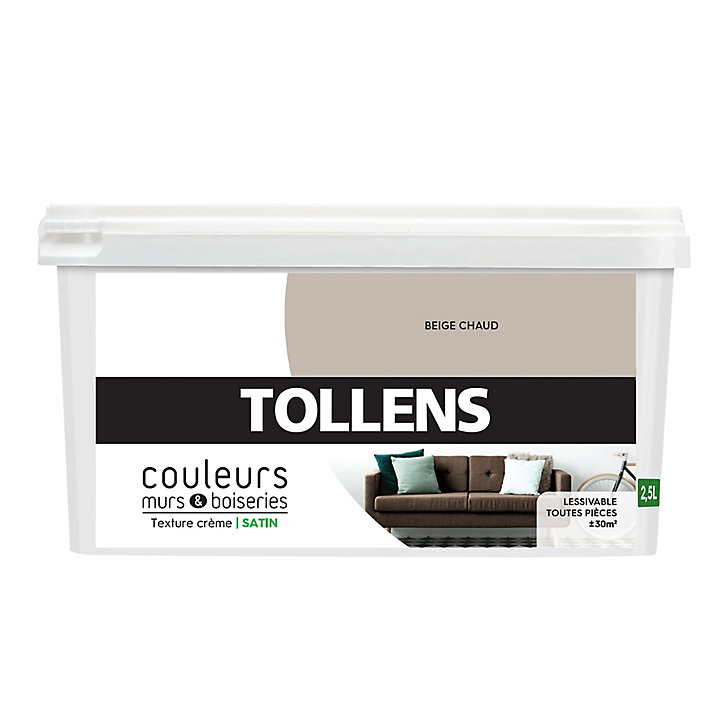 Peinture murs et boiseries Tollens beige chaud satin 2,5L