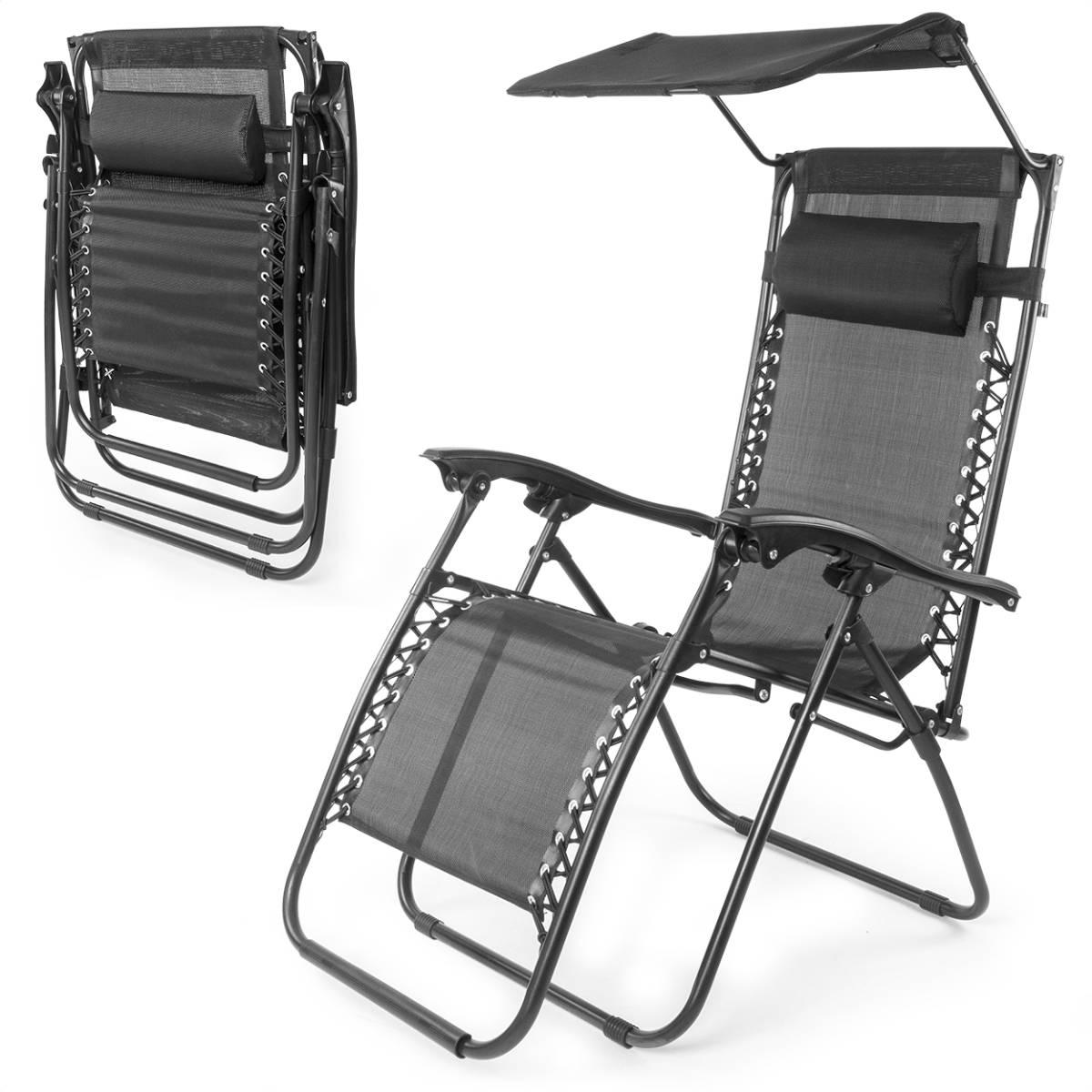 LifeGoods set van 2 relaxstoelen met zonnescherm - Black
