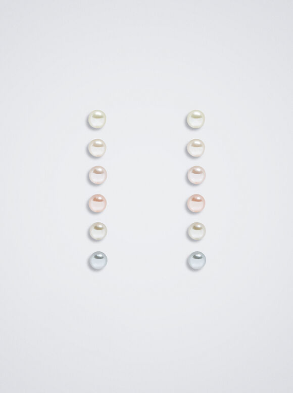 Conjunto de brincos com acabamento múltiplo e pérolas - Multicolorido