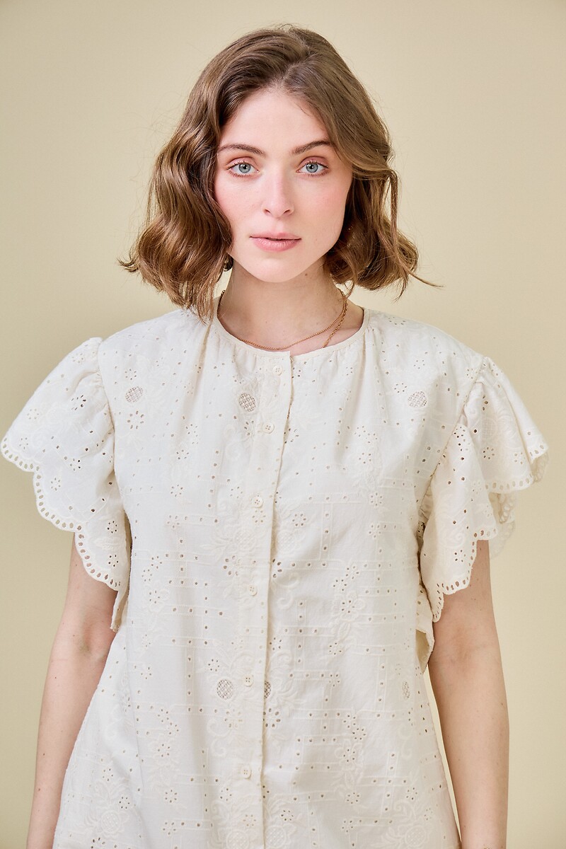 ATÉ BREVE<br>Vestido curto de renda com mangas curtas