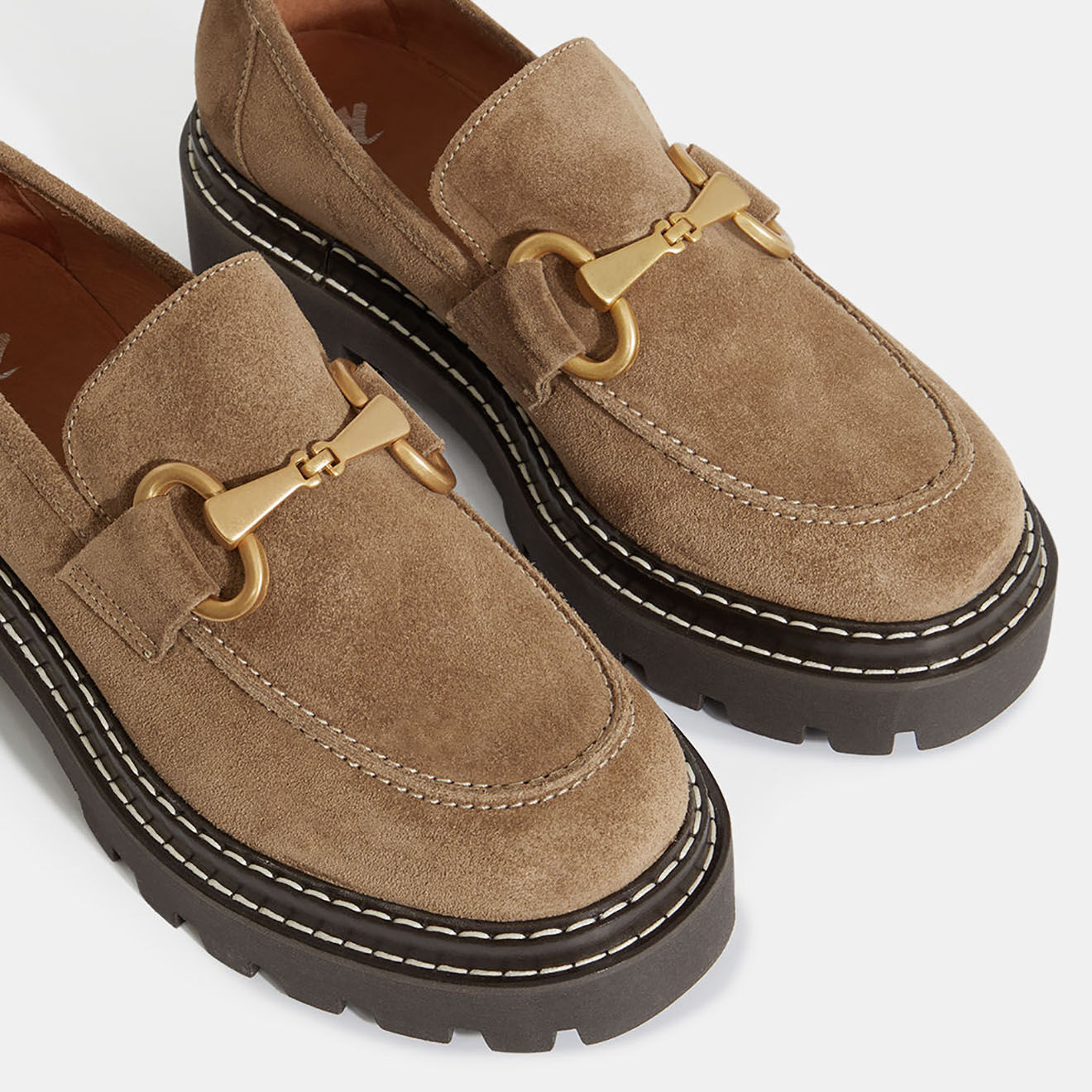 Galeries Lafayette Mocassins en Cuir marron taupe