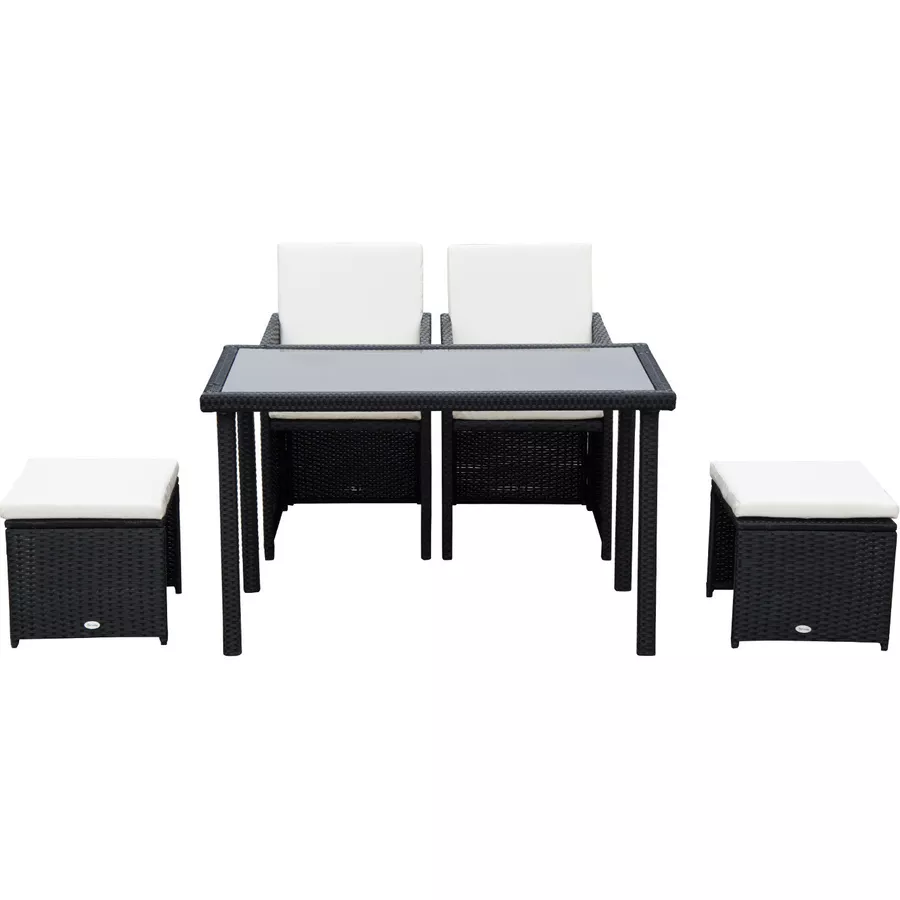 Outsunny Sitzgruppe aus Polyrattan geflecht schwarz, cremeweiß
