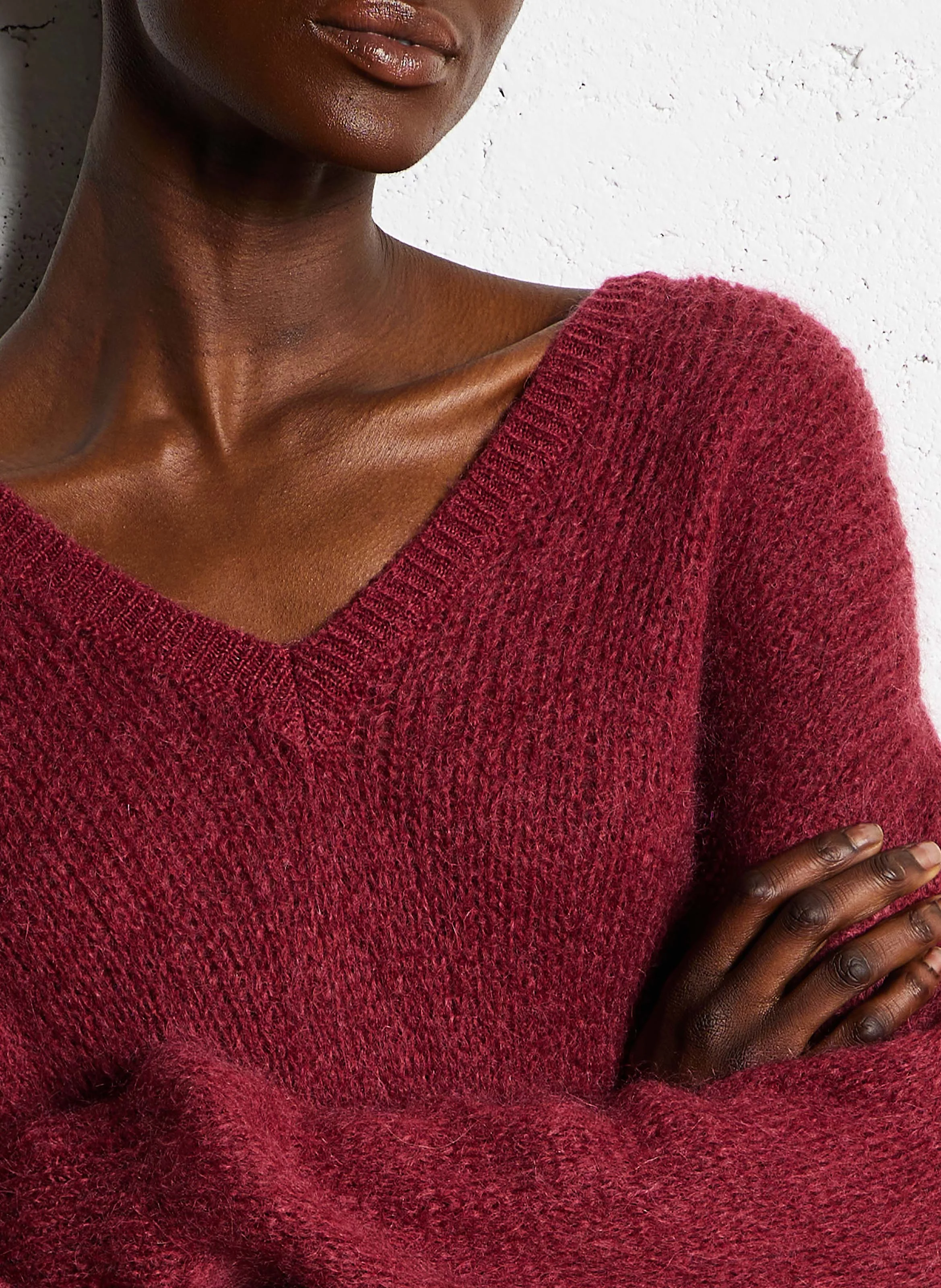 MELANIE - Pull oversize col V en laine mélangée | Rouge